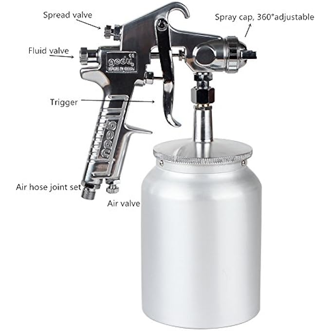 gedi HIGH ATOMIZATION SPRAY GUN WITH 1000CC CUP, 2.5MM NOZZLE, SLIVER - Image 2